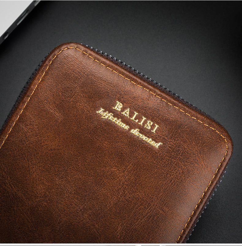 Vintage Minimal Zipper Multifunctional Men Cardholder