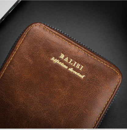 Vintage Minimal Zipper Multifunctional Men Cardholder
