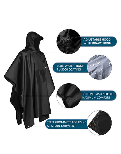 3-in-1 Adult Hooded Rain Poncho with Pocket