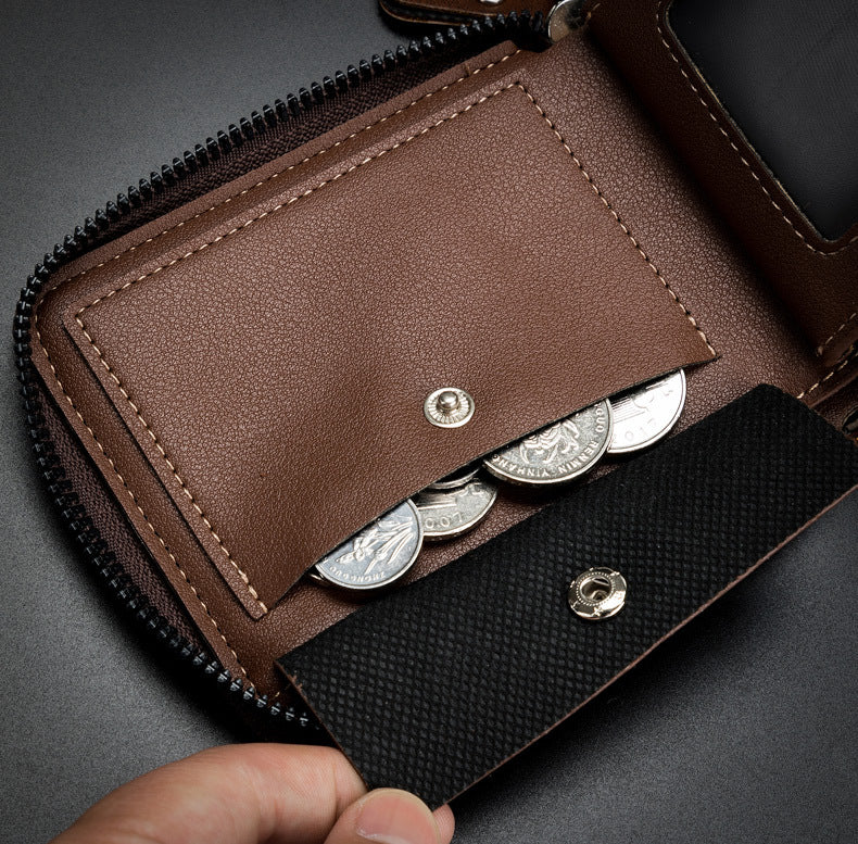 Vintage Minimal Zipper Multifunctional Men Cardholder