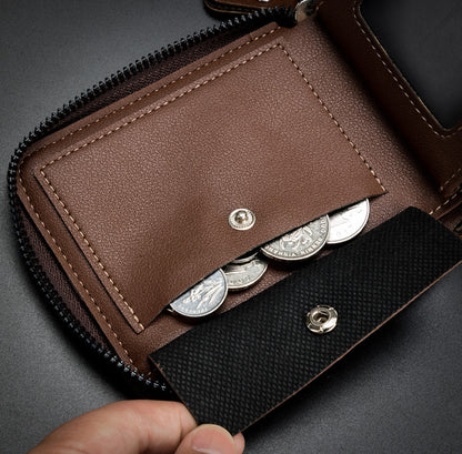Vintage Minimal Zipper Multifunctional Men Cardholder