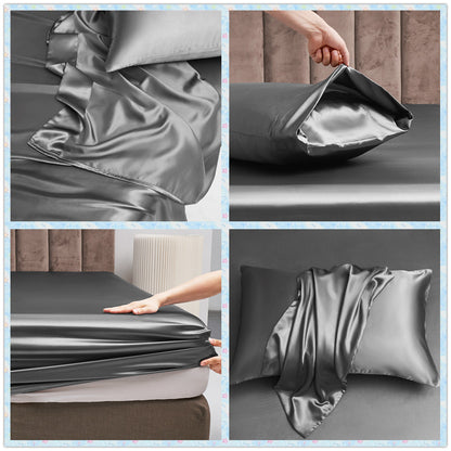 Cooling Polyester Satin Fitted Sheet 4-Piece Bedding Set