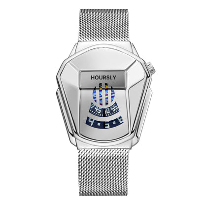 Men's Geometric Digital-Quartz Stainless Steel Watch