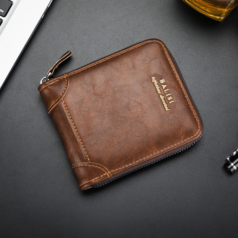 Vintage Minimal Zipper Multifunctional Men Cardholder