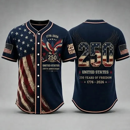 USA 250th Anniversary Baseball Jersey – Patriotic Eagle Button Shirt Plus Size Friendly