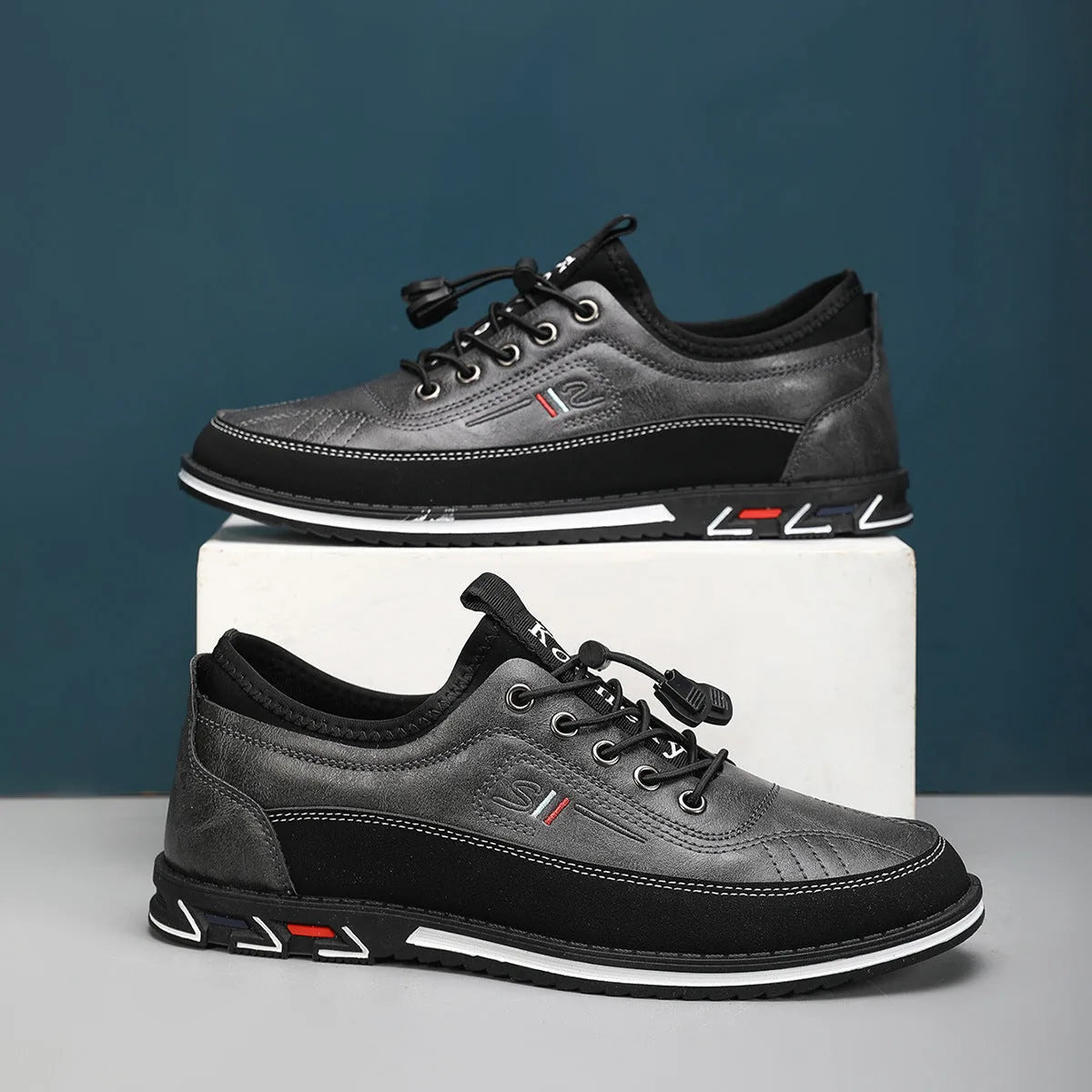 Men’s Two-Tone Leather Casual Walking Shoes