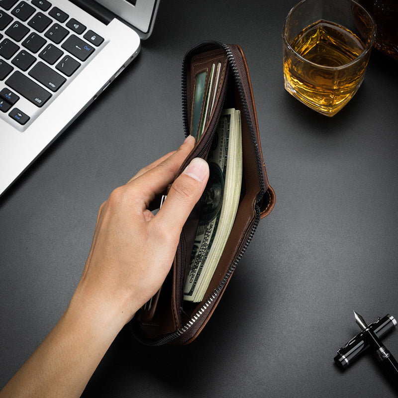 Vintage Minimal Zipper Multifunctional Men Cardholder