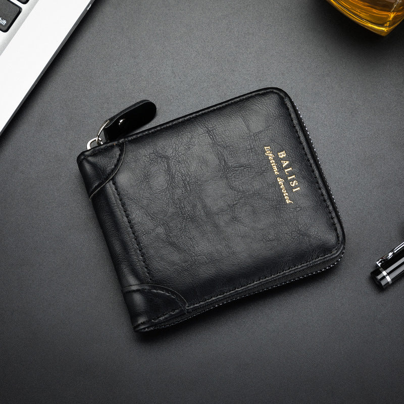 Vintage Minimal Zipper Multifunctional Men Cardholder