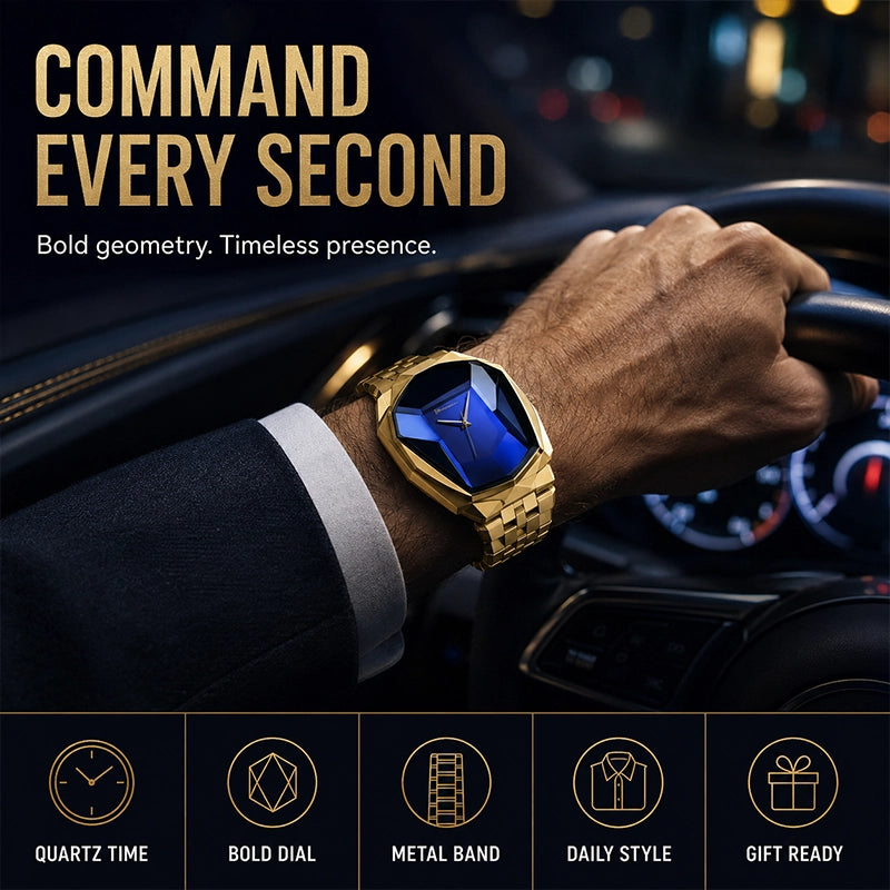 Men's Geometric Digital-Quartz Stainless Steel Watch
