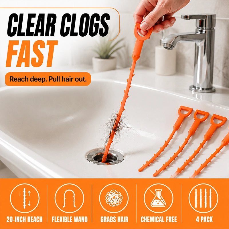 Flexible 20-Inch Drain Hair Clog Remover – 10 Pack