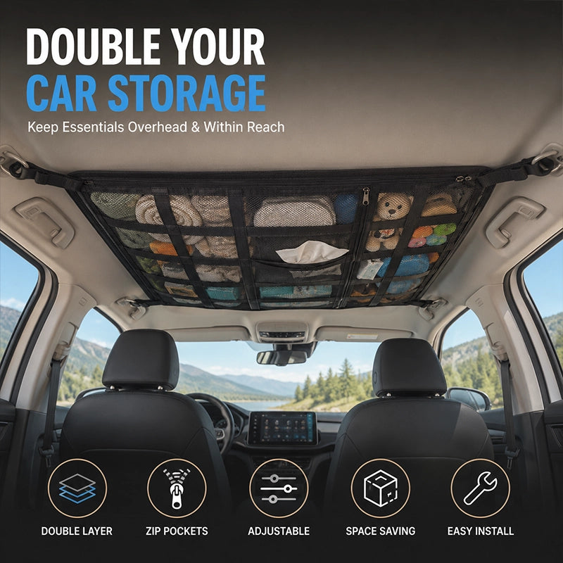 Car Ceiling Cargo Storage Net Organizer