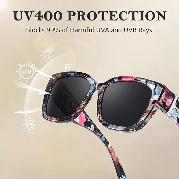 Polarized Fit Over Sunglasses for Women – UV400 Protection Floral Frame Wear Over Prescription Glasses
