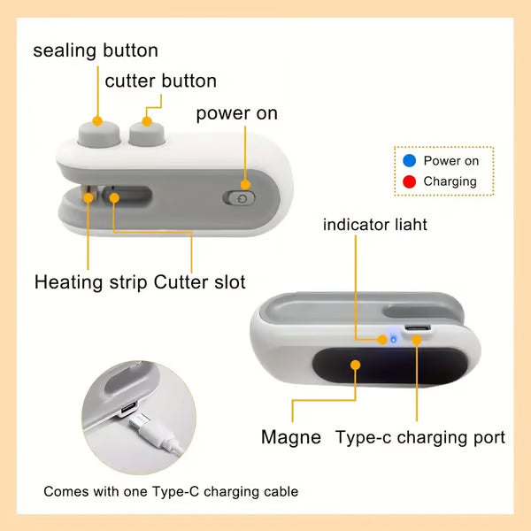 2-in-1 Mini Bag Sealer & Cutter | USB Rechargeable Heat Sealer (offer)