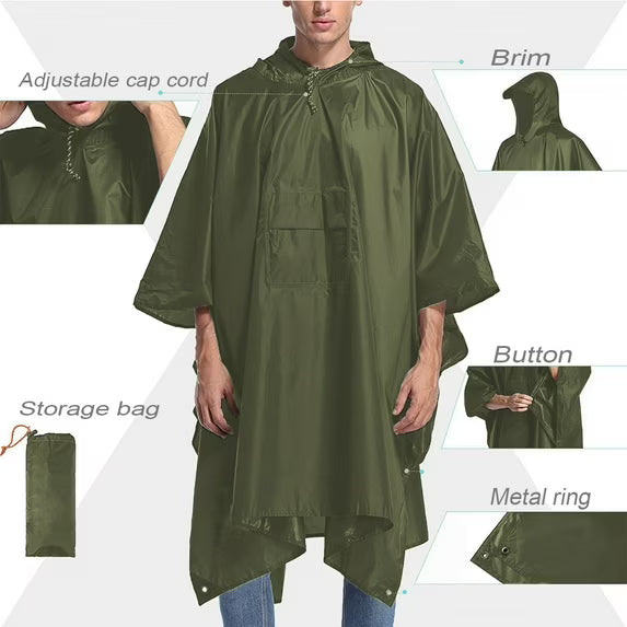 3-in-1 Adult Hooded Rain Poncho with Pocket