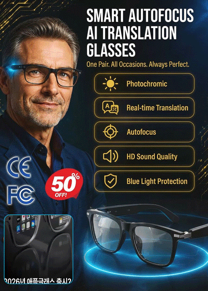 Smart Zoom Color-Changing Solar Real-Time AI Translation Glasses