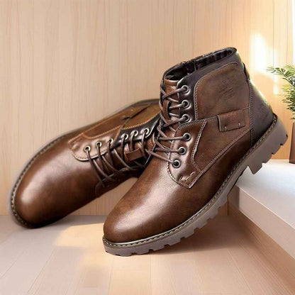 Quality Shoes for Men 2026 Botines - Men's Casual Pointed Toe Leather Lace-Up Ankle Work Boots