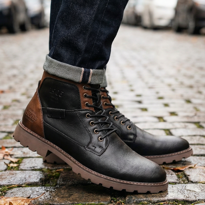 Quality Shoes for Men 2026 Botines - Men's Casual Pointed Toe Leather Lace-Up Ankle Work Boots