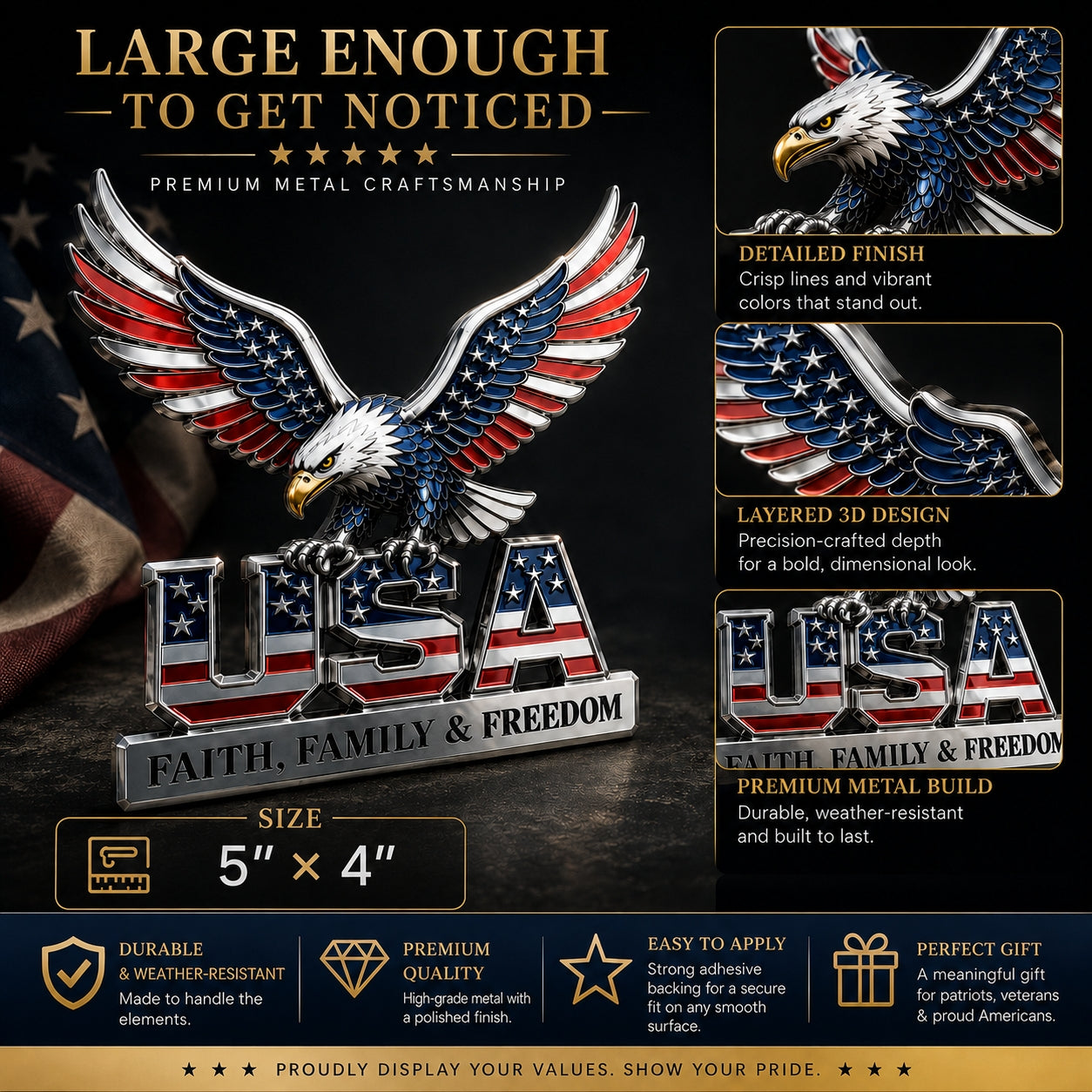 🇺🇸250th Anniversary 49% OFF - ★USA Faith. Family & Freedom★ Metal Emblem