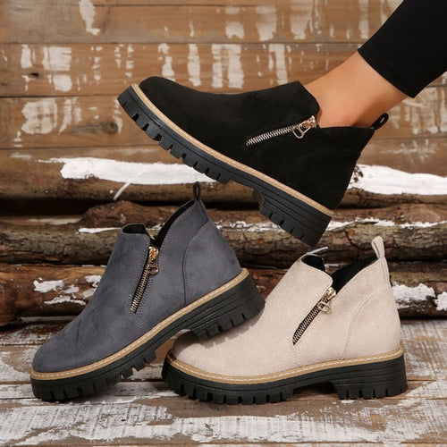 Women's Faux Suede Ankle Boots – Side Zip Closure, Non-Slip Lug Sole, Stylish Fall & Winter Streetwear