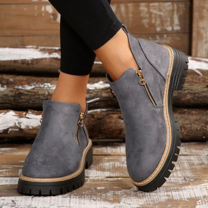 Women's Faux Suede Ankle Boots – Side Zip Closure, Non-Slip Lug Sole, Stylish Fall & Winter Streetwear