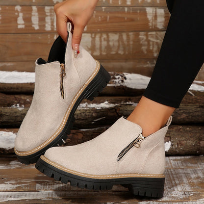 Women's Faux Suede Ankle Boots – Side Zip Closure, Non-Slip Lug Sole, Stylish Fall & Winter Streetwear
