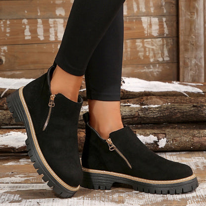 Women's Faux Suede Ankle Boots – Side Zip Closure, Non-Slip Lug Sole, Stylish Fall & Winter Streetwear