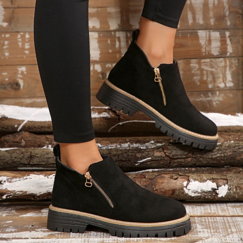 Women's Faux Suede Ankle Boots – Side Zip Closure, Non-Slip Lug Sole, Stylish Fall & Winter Streetwear