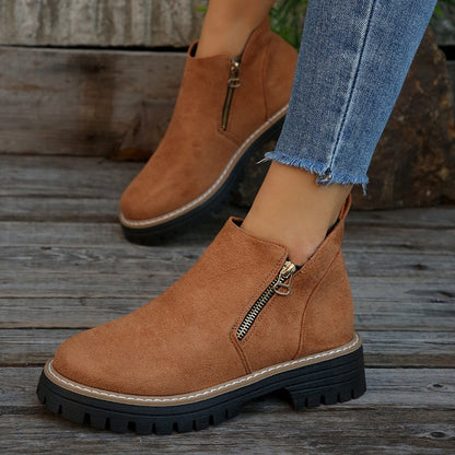 Women's Faux Suede Ankle Boots – Side Zip Closure, Non-Slip Lug Sole, Stylish Fall & Winter Streetwear