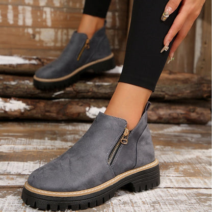 Women's Faux Suede Ankle Boots – Side Zip Closure, Non-Slip Lug Sole, Stylish Fall & Winter Streetwear