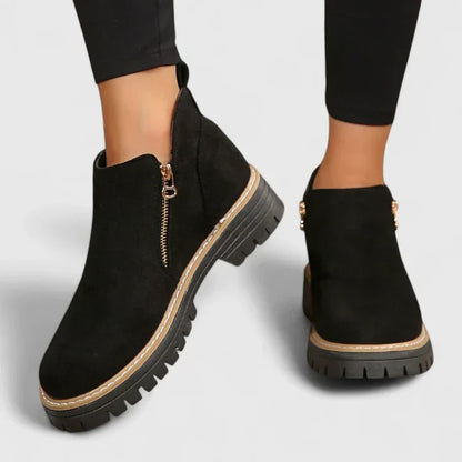 Women's Faux Suede Ankle Boots – Side Zip Closure, Non-Slip Lug Sole, Stylish Fall & Winter Streetwear