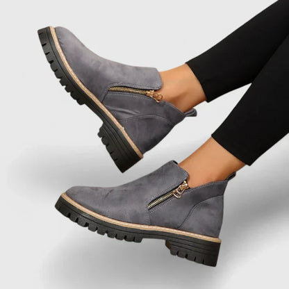 Women's Faux Suede Ankle Boots – Side Zip Closure, Non-Slip Lug Sole, Stylish Fall & Winter Streetwear