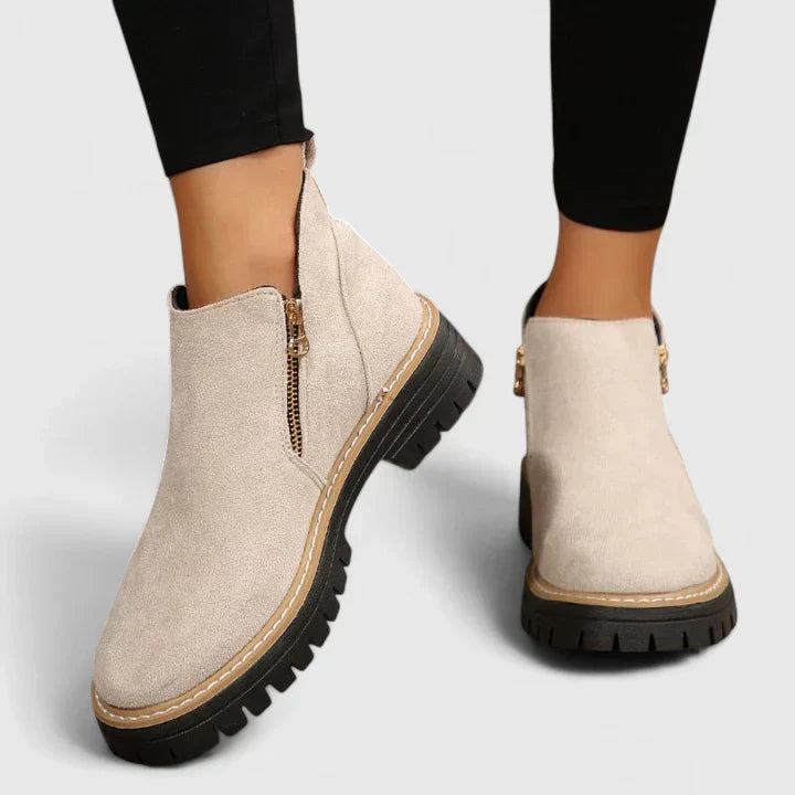 Women's Faux Suede Ankle Boots – Side Zip Closure, Non-Slip Lug Sole, Stylish Fall & Winter Streetwear