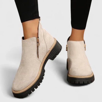 Women's Faux Suede Ankle Boots – Side Zip Closure, Non-Slip Lug Sole, Stylish Fall & Winter Streetwear