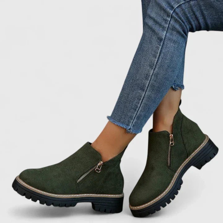Women's Faux Suede Ankle Boots – Side Zip Closure, Non-Slip Lug Sole, Stylish Fall & Winter Streetwear