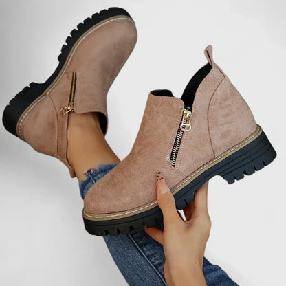 Women's Faux Suede Ankle Boots – Side Zip Closure, Non-Slip Lug Sole, Stylish Fall & Winter Streetwear