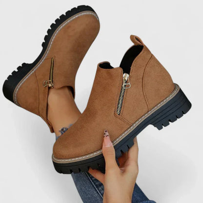 Women's Faux Suede Ankle Boots – Side Zip Closure, Non-Slip Lug Sole, Stylish Fall & Winter Streetwear