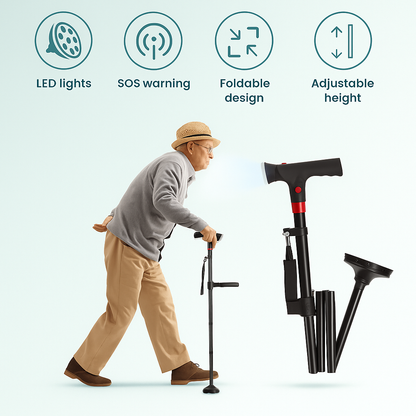 Foldable Twin-Grip Mobility Cane with Light & Alarm - image 3