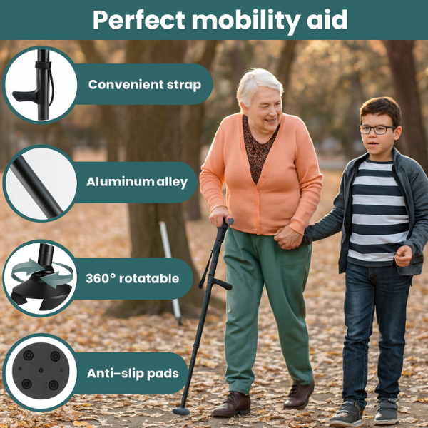 Foldable Twin-Grip Mobility Cane with Light & Alarm - image 4