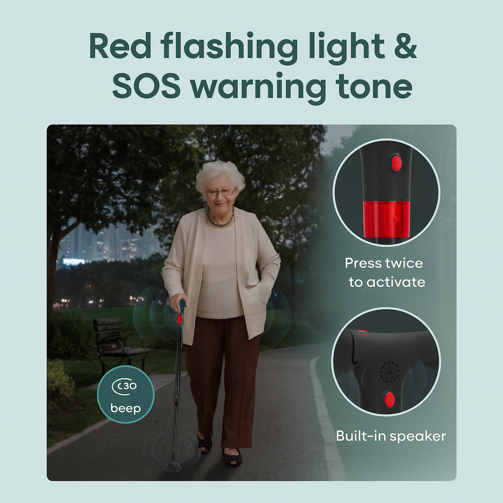 Foldable Twin-Grip Mobility Cane with Light & Alarm - image 5