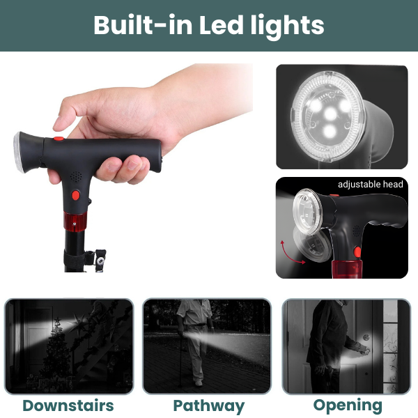 Foldable Twin-Grip Mobility Cane with Light & Alarm - image 6