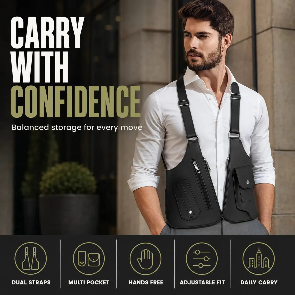 Men's Outdoor Leather Sports Chest Bag