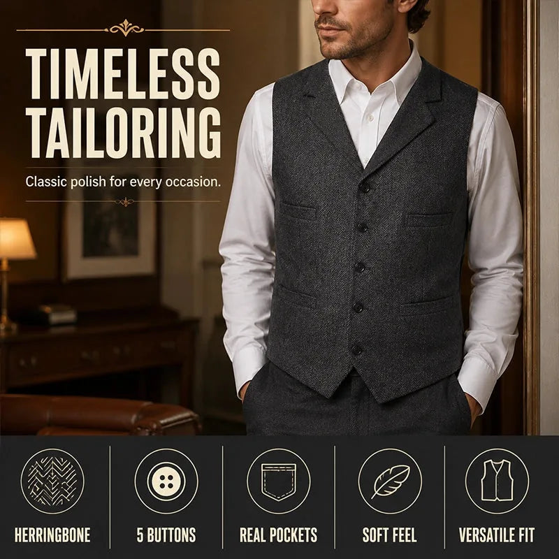 Men’s Vintage Herringbone Tweed Vest