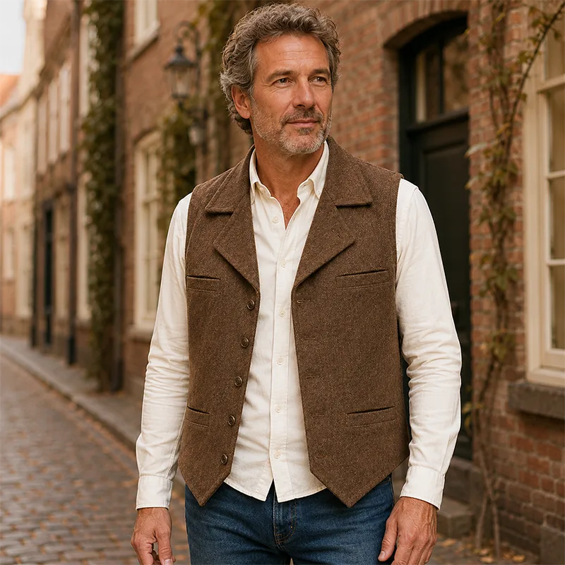 Men’s Vintage Herringbone Tweed Vest