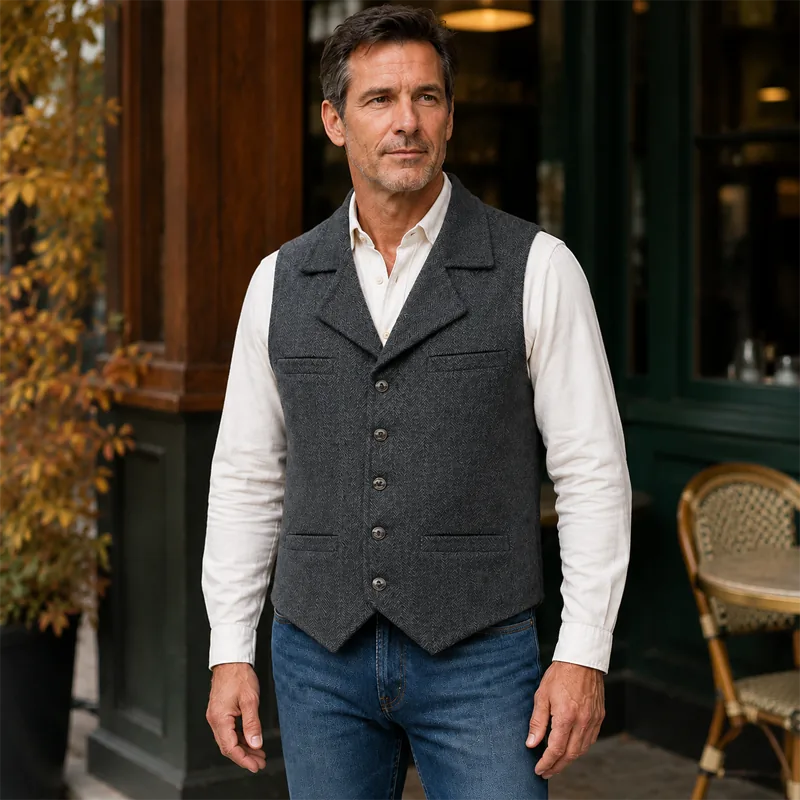 Men’s Vintage Herringbone Tweed Vest
