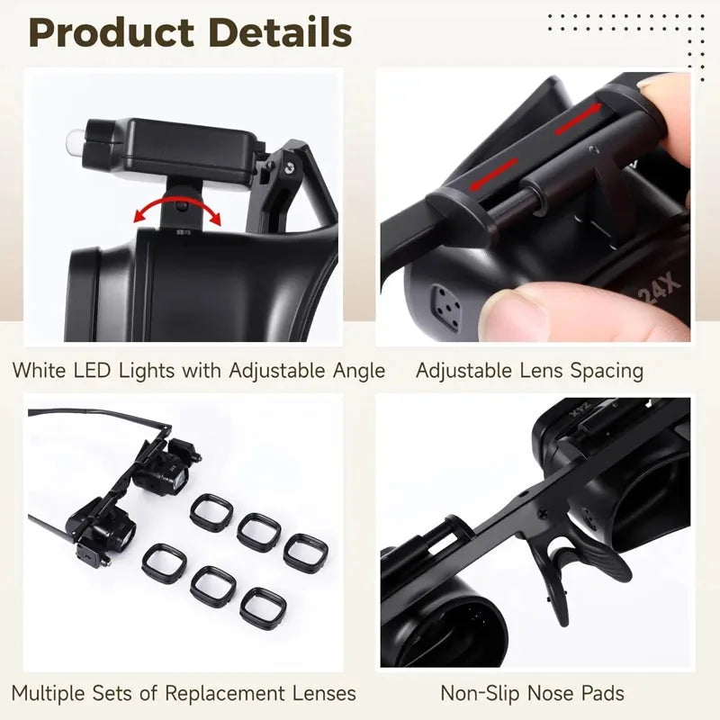 LED Headband Magnifier with 4 Lens Plates – product image 6