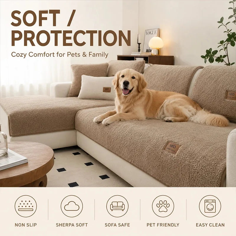 Plush Bubble-Fleece Non-Slip Sofa Cover