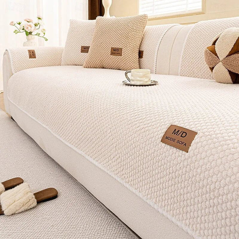 Plush Bubble-Fleece Non-Slip Sofa Cover