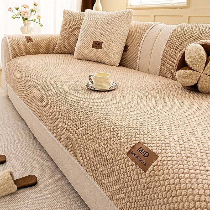 Plush Bubble-Fleece Non-Slip Sofa Cover