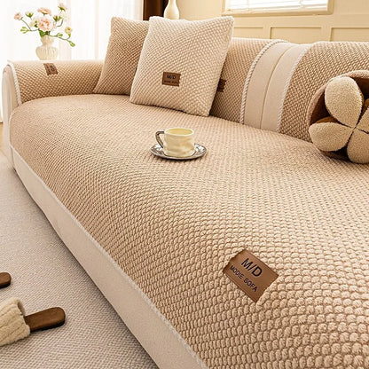 Plush Bubble-Fleece Non-Slip Sofa Cover