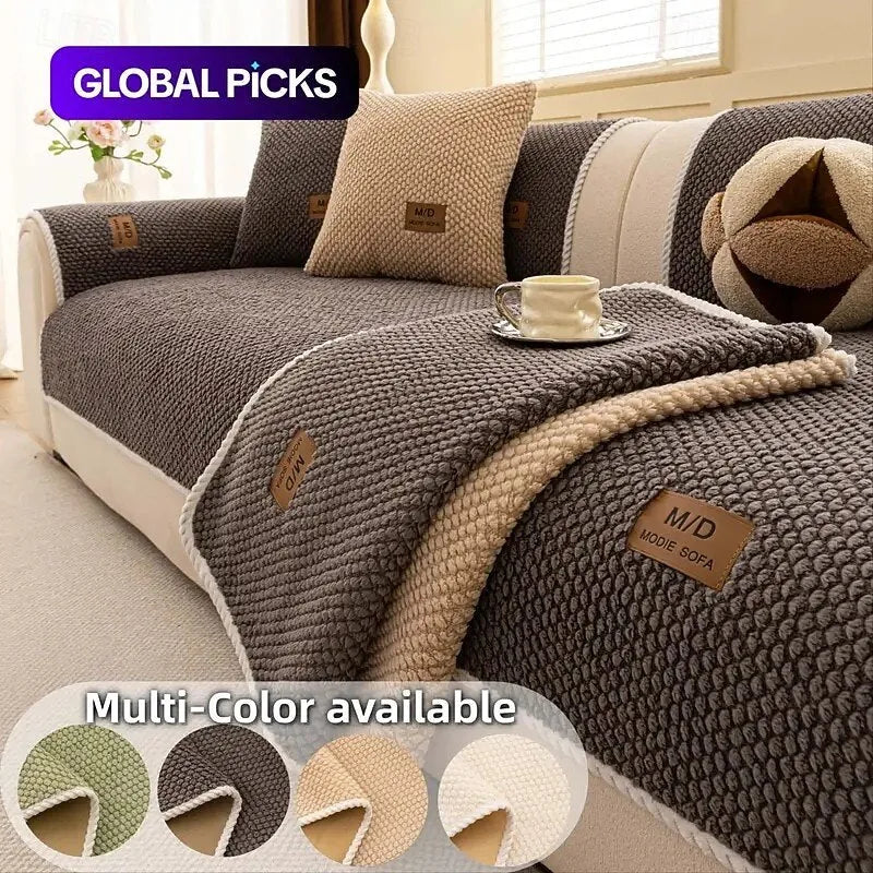 Plush Bubble-Fleece Non-Slip Sofa Cover
